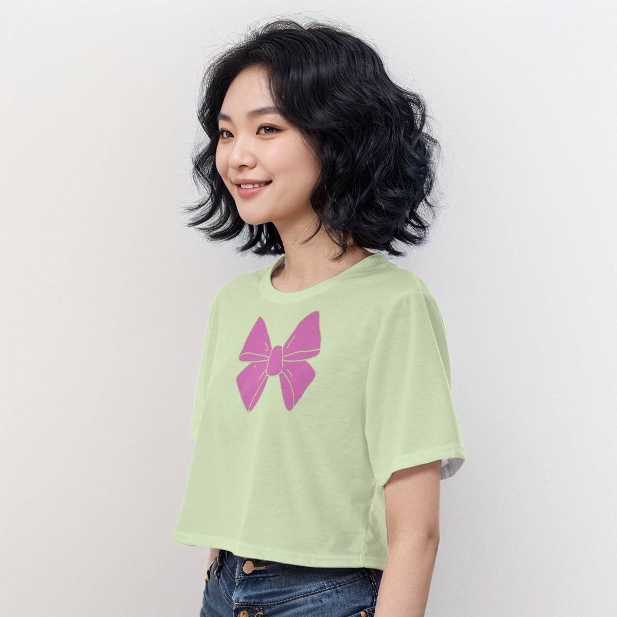 Casual Boxy Crop Tee Bow Tie 2 | Boxy Crop Workout Tee - Weave West