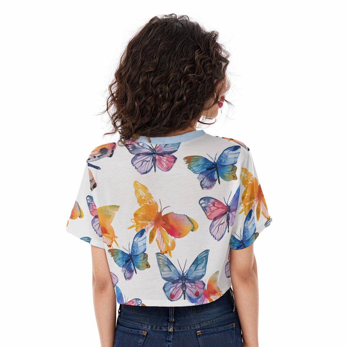 Casual Boxy Crop Tee Butterfly 2 | Boxy Crop Workout Tee - Weave West
