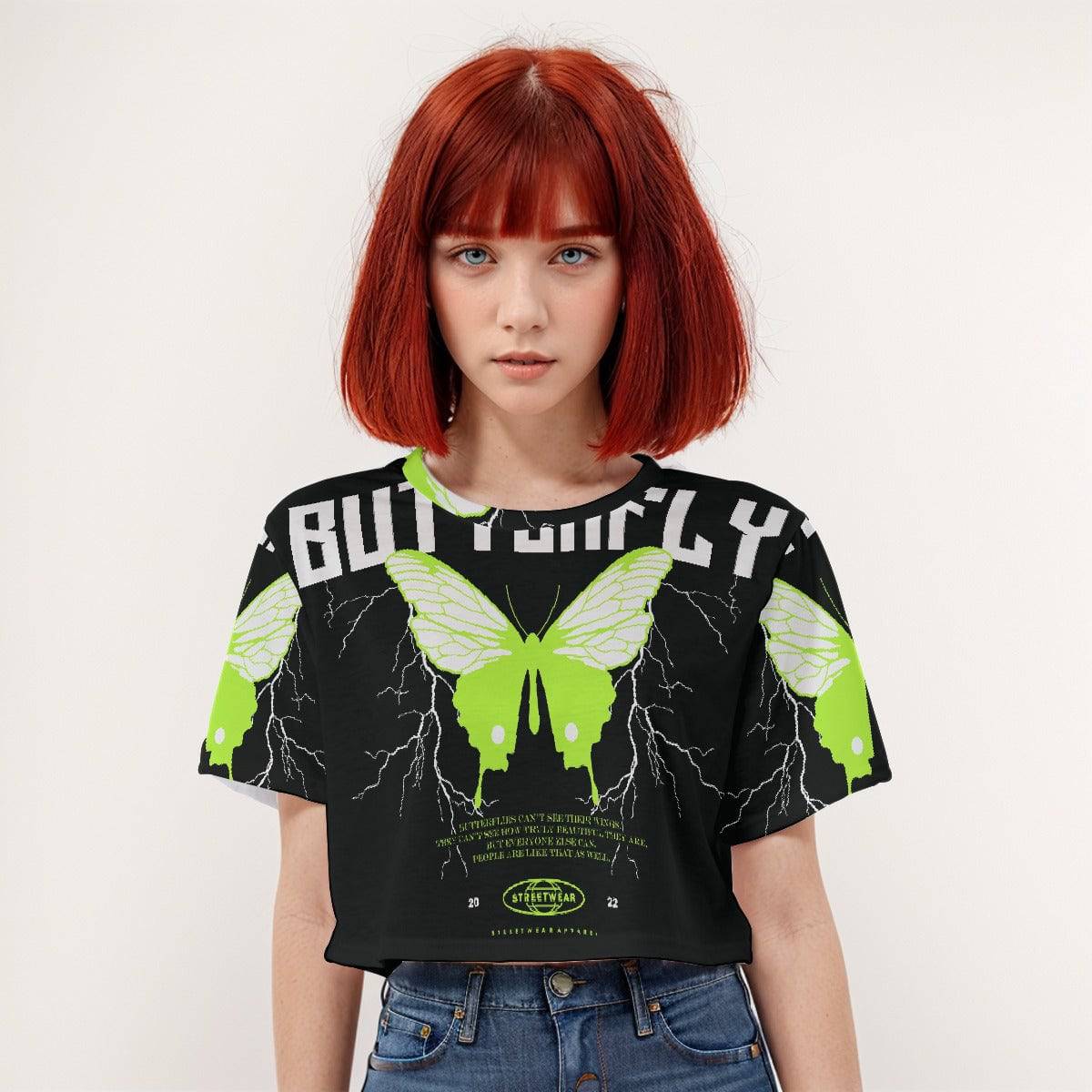 Casual Boxy Crop Tee Butterfly | Boxy Crop Workout Tee - Weave West