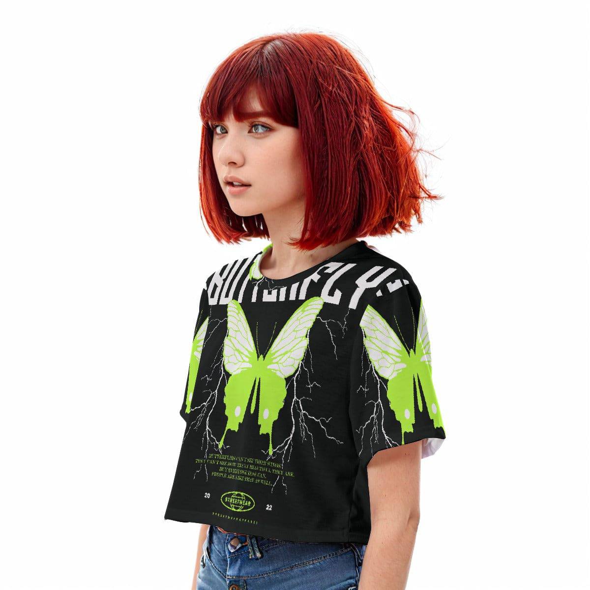 Casual Boxy Crop Tee Butterfly | Boxy Crop Workout Tee - Weave West