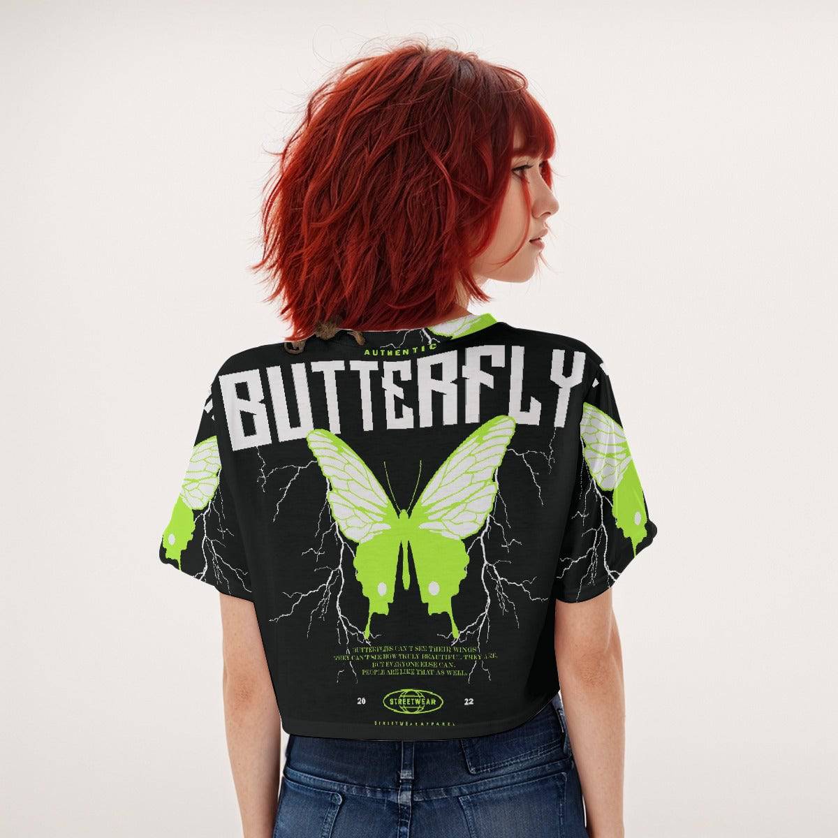 Casual Boxy Crop Tee Butterfly | Boxy Crop Workout Tee - Weave West