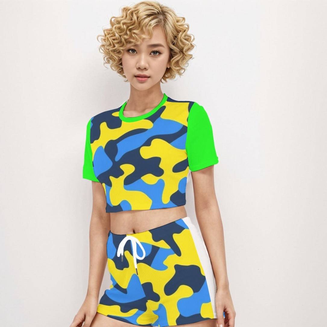 Crop Tee And Shorts Set Camo 2 | Women Comfy Daily Wear - Weave West