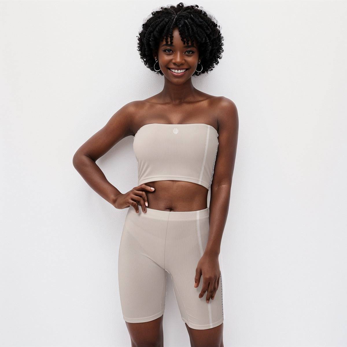 Tube Top And 7 Inch Inseam Shorts Set Cloudy Almond | Matching Sets Women Workout - Weave West