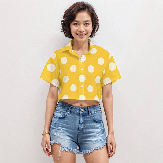 Boxy Boxy Short Sleeve Crop Shirt Dots 2 | Boxy Crop Boyfriend Shirt - Weave West