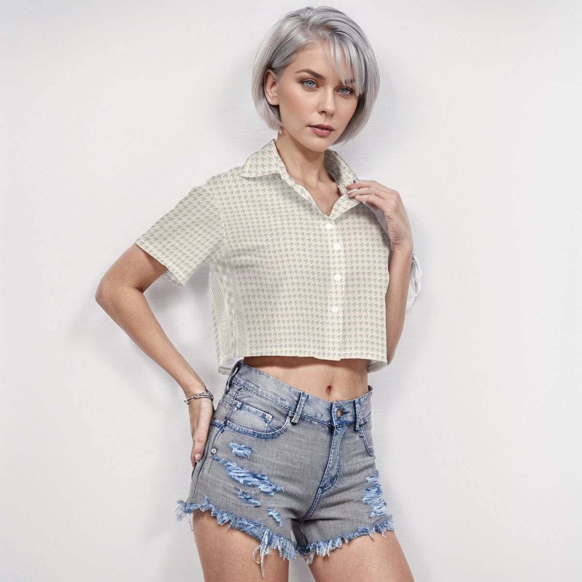 Boxy Short Sleeve Crop Shirt Dots 1 | Boxy Crop Boyfriend Shirt - Weave West