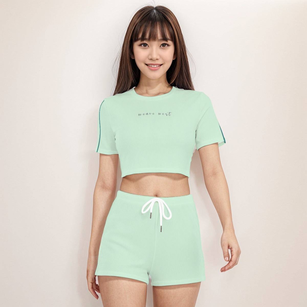 Crop Tee And Shorts Set Ethereal Jade | Women Comfy Daily Wear - Weave West