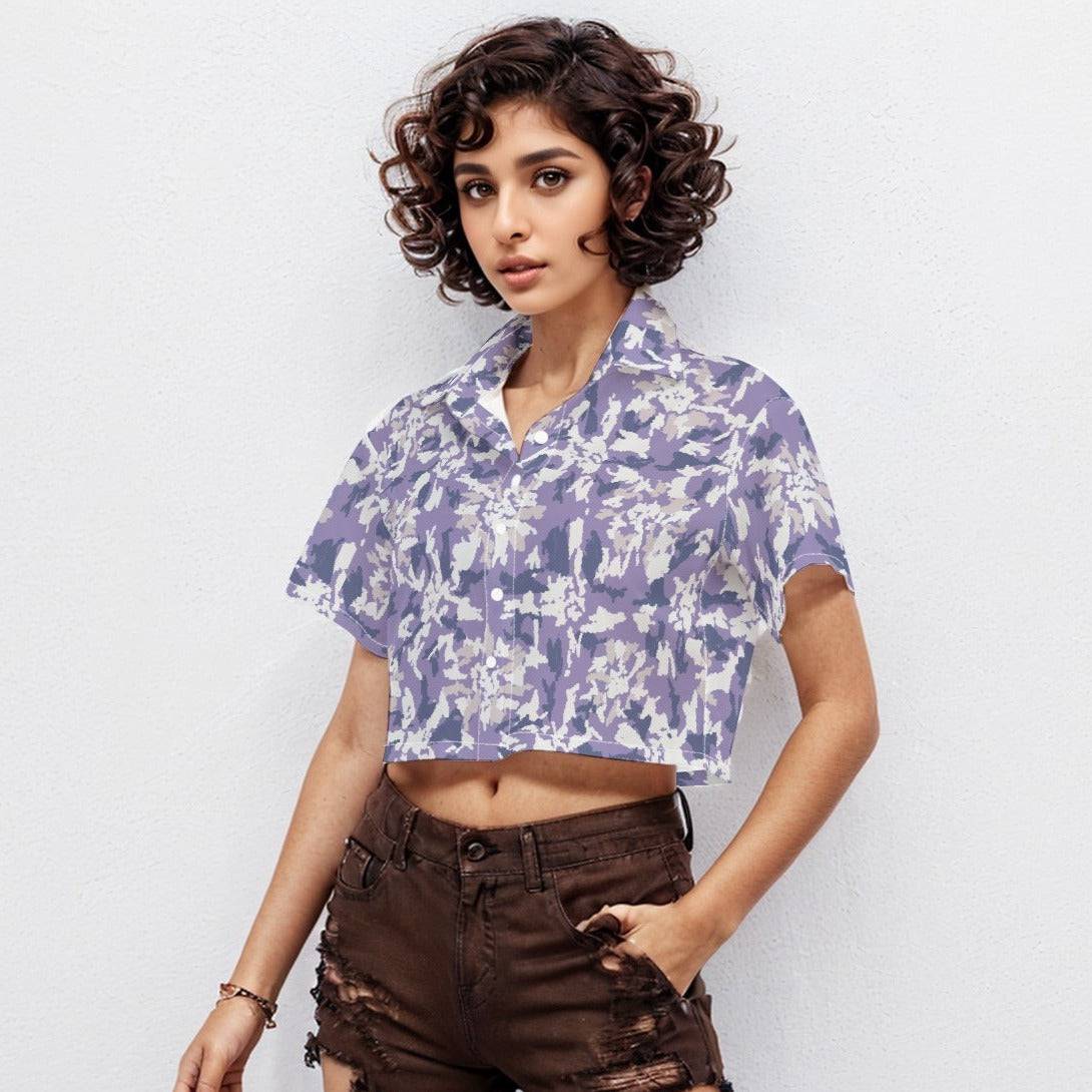 Boxy Short Sleeve Crop Shirt Flower 2 | Boxy Crop Boyfriend Shirt - Weave West