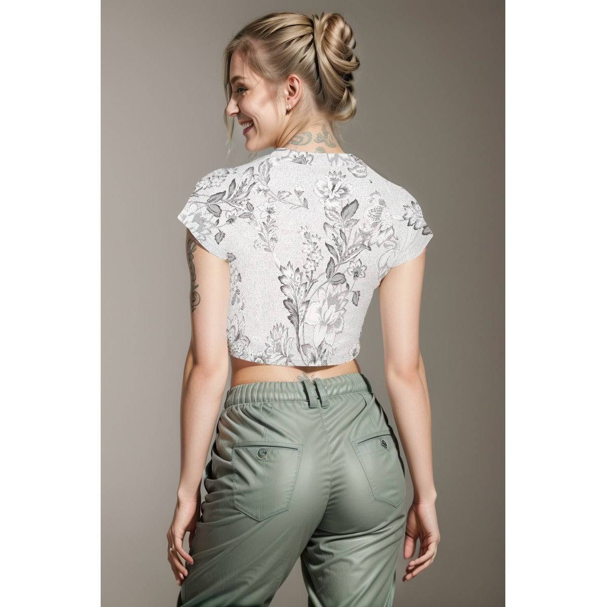 Cropped Workout Top T-Shirt | Raglan Crop T-Shirt Flower 2 - Weave West