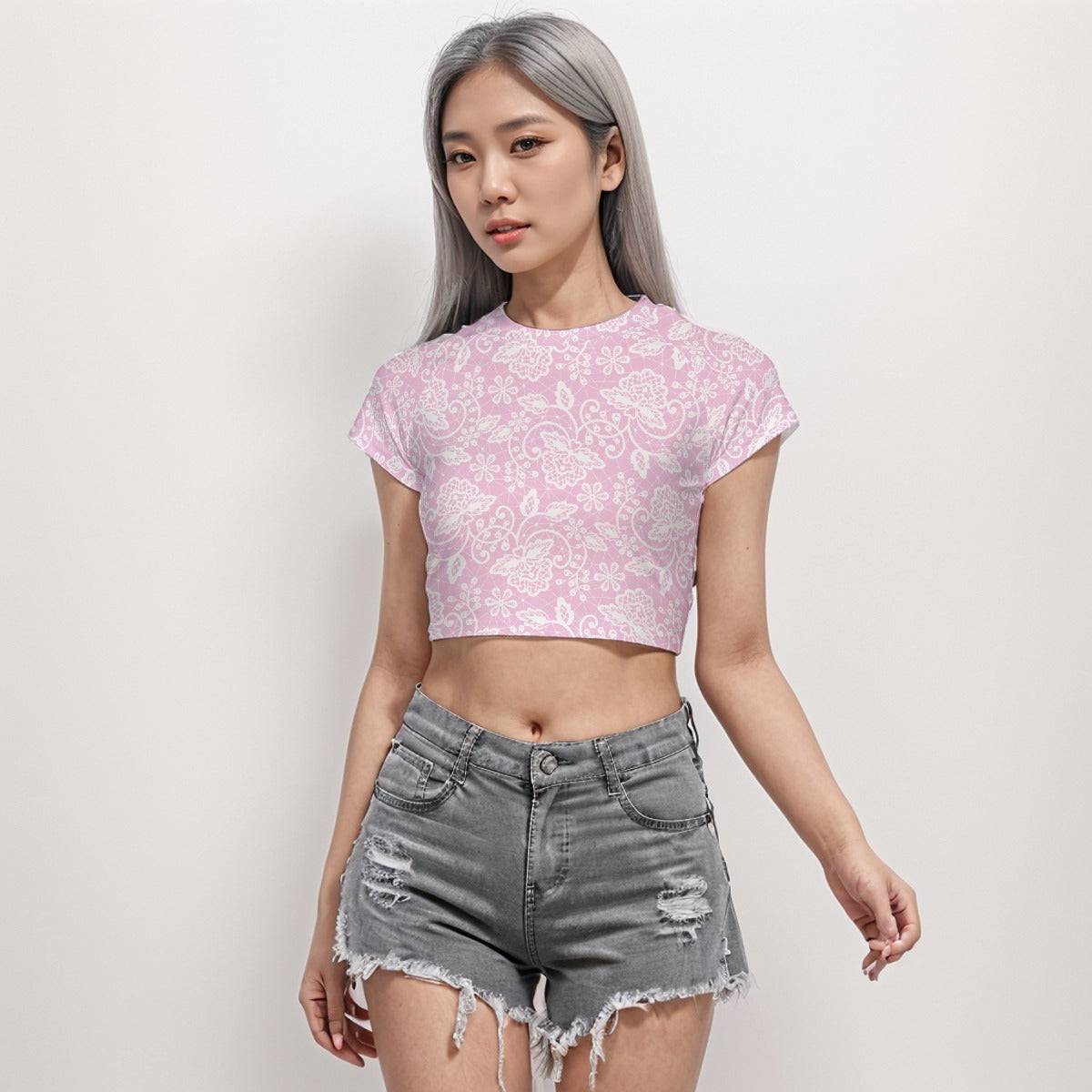 Cropped Workout Top T-Shirt | Raglan Crop T-Shirt Flower 9 - Weave West
