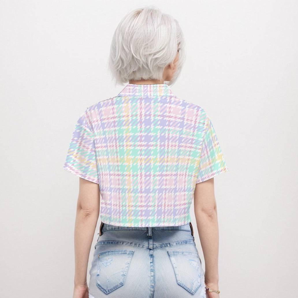 Boxy Short Sleeve Crop Shirt Gingham Pattern 3 | Boxy Crop Boyfriend Shirt - Weave West