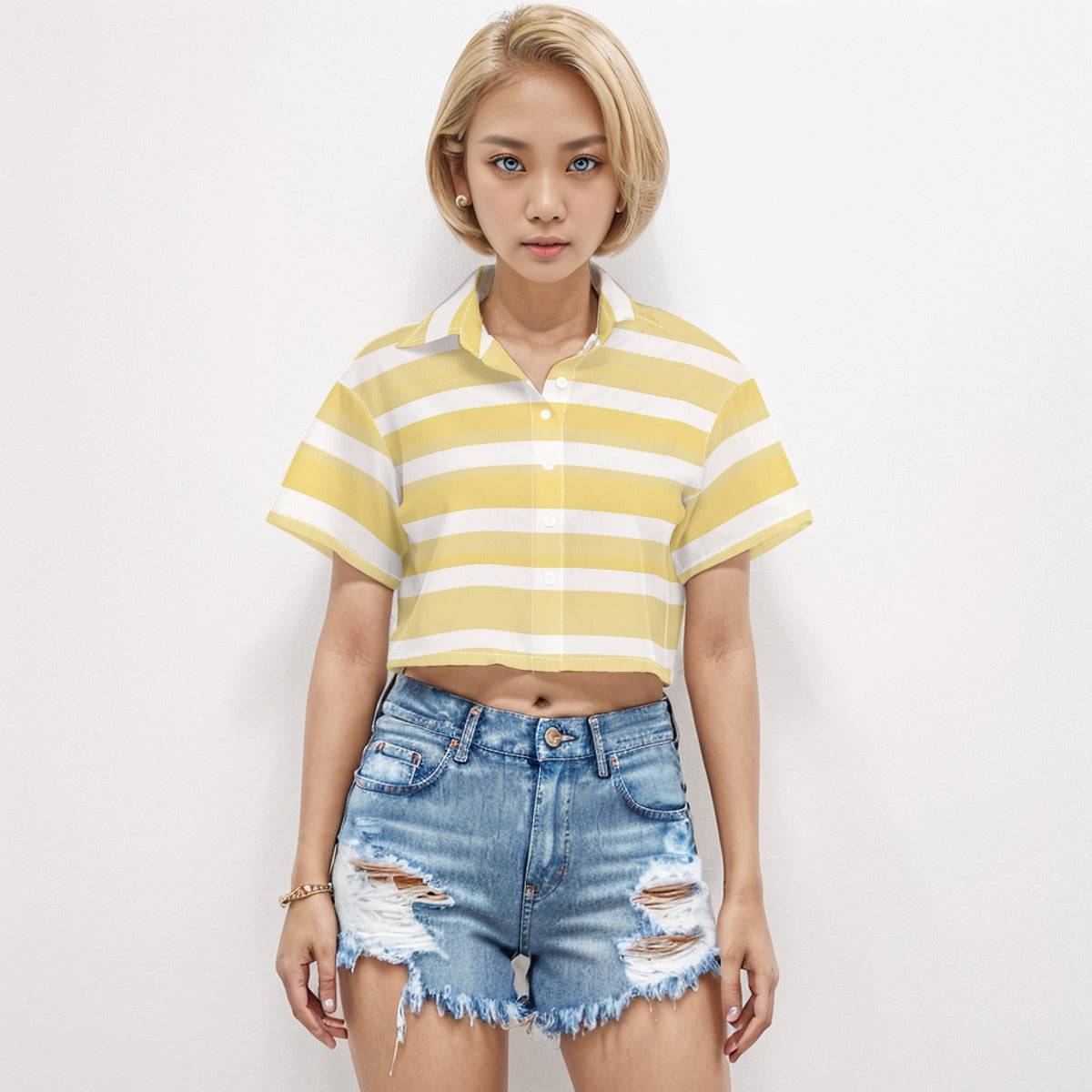 Boxy Short Sleeve Crop Shirt Stripe | Boxy Crop Boyfriend Shirt - Weave West