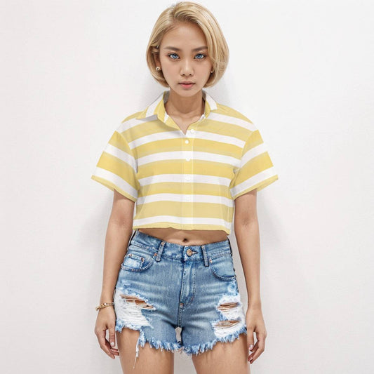 Boxy Short Sleeve Crop Shirt Stripe | Boxy Crop Boyfriend Shirt - Weave West