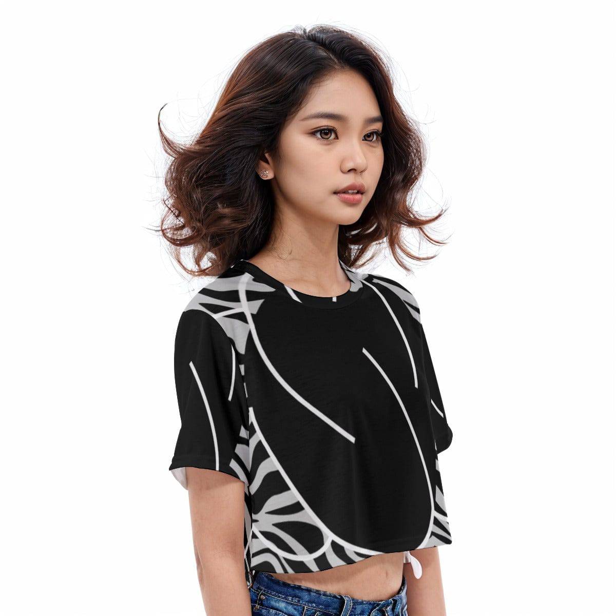 Casual Boxy Crop Tee Black Pattern | Boxy Crop Workout Tee - Weave West