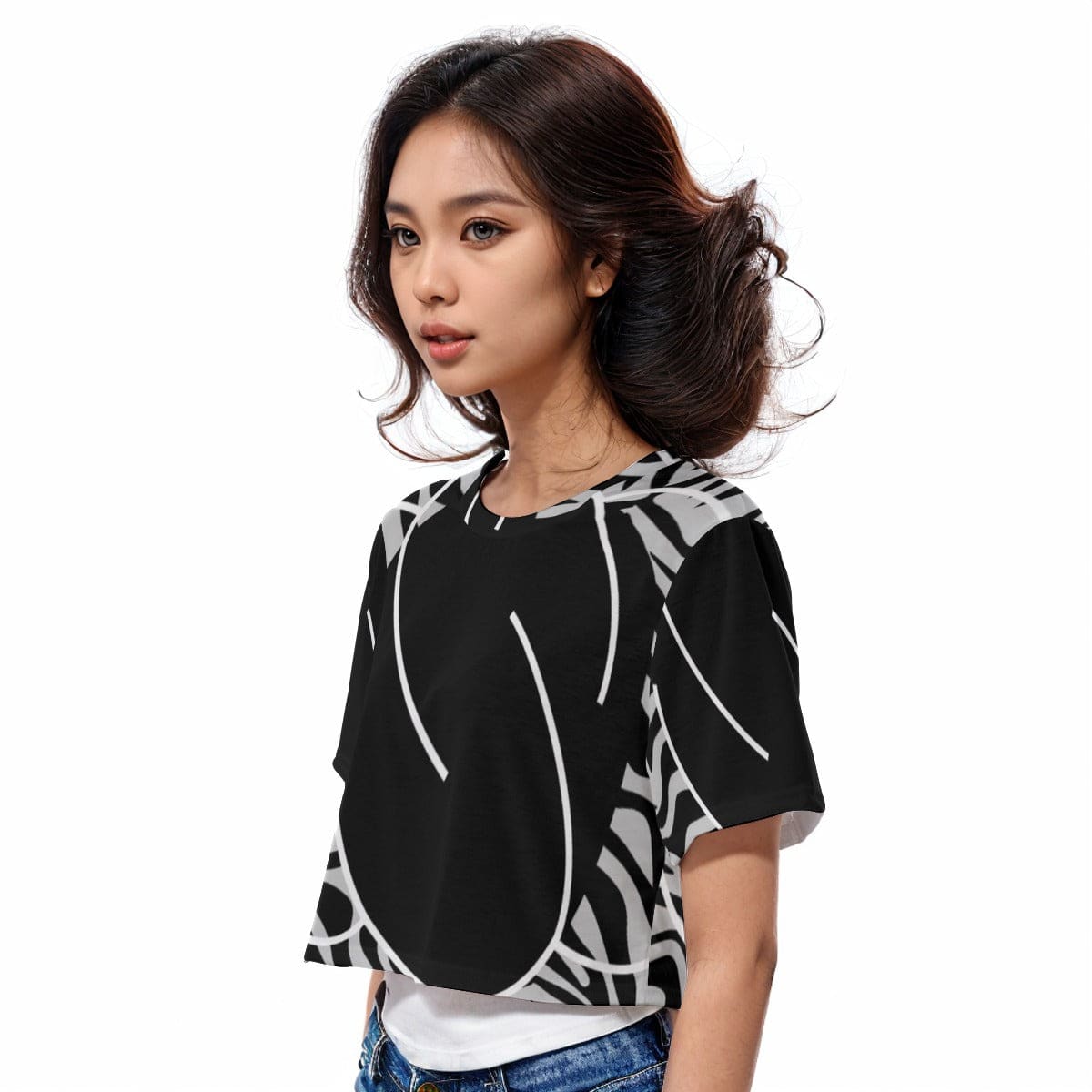Casual Boxy Crop Tee Black Pattern | Boxy Crop Workout Tee - Weave West