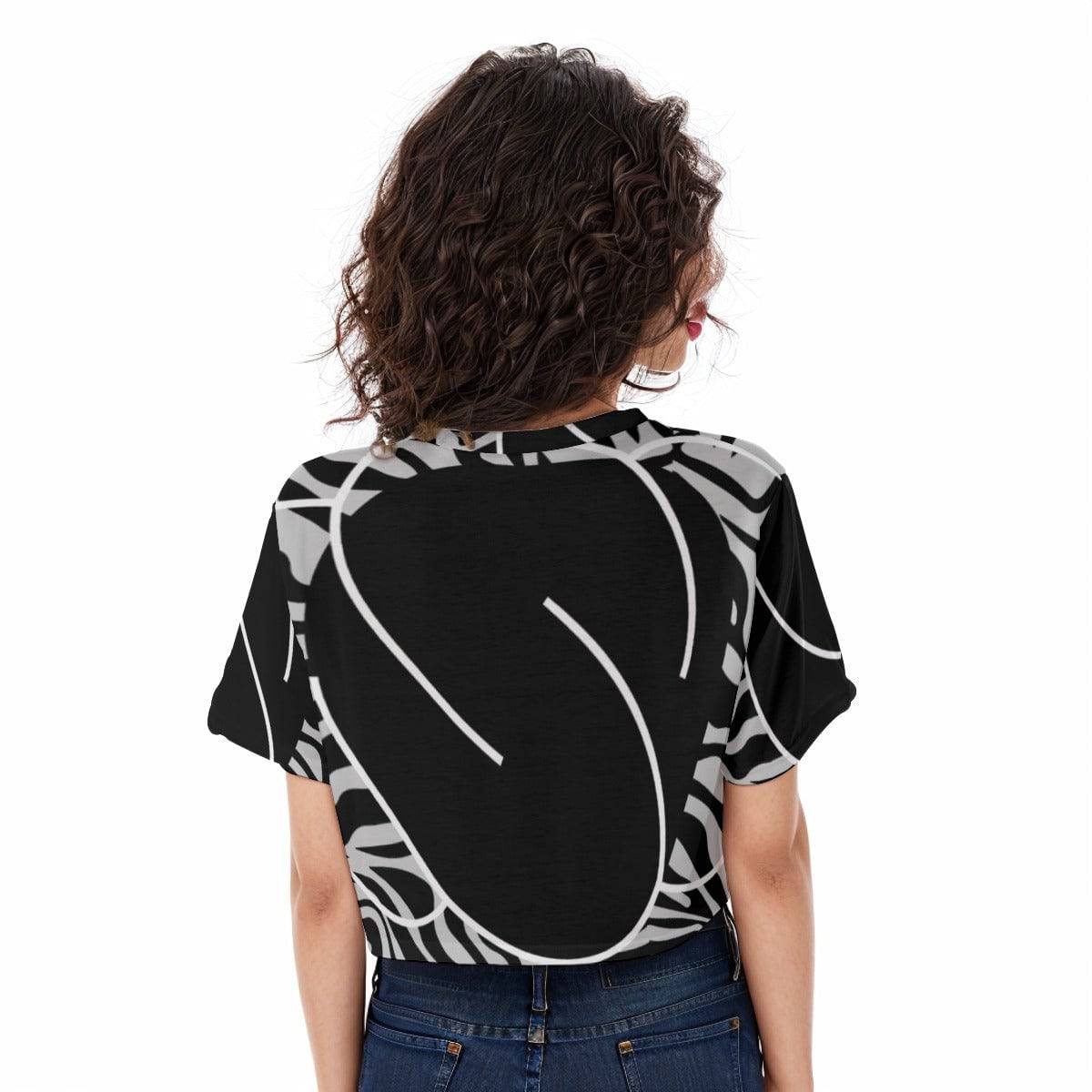 Casual Boxy Crop Tee Black Pattern | Boxy Crop Workout Tee - Weave West