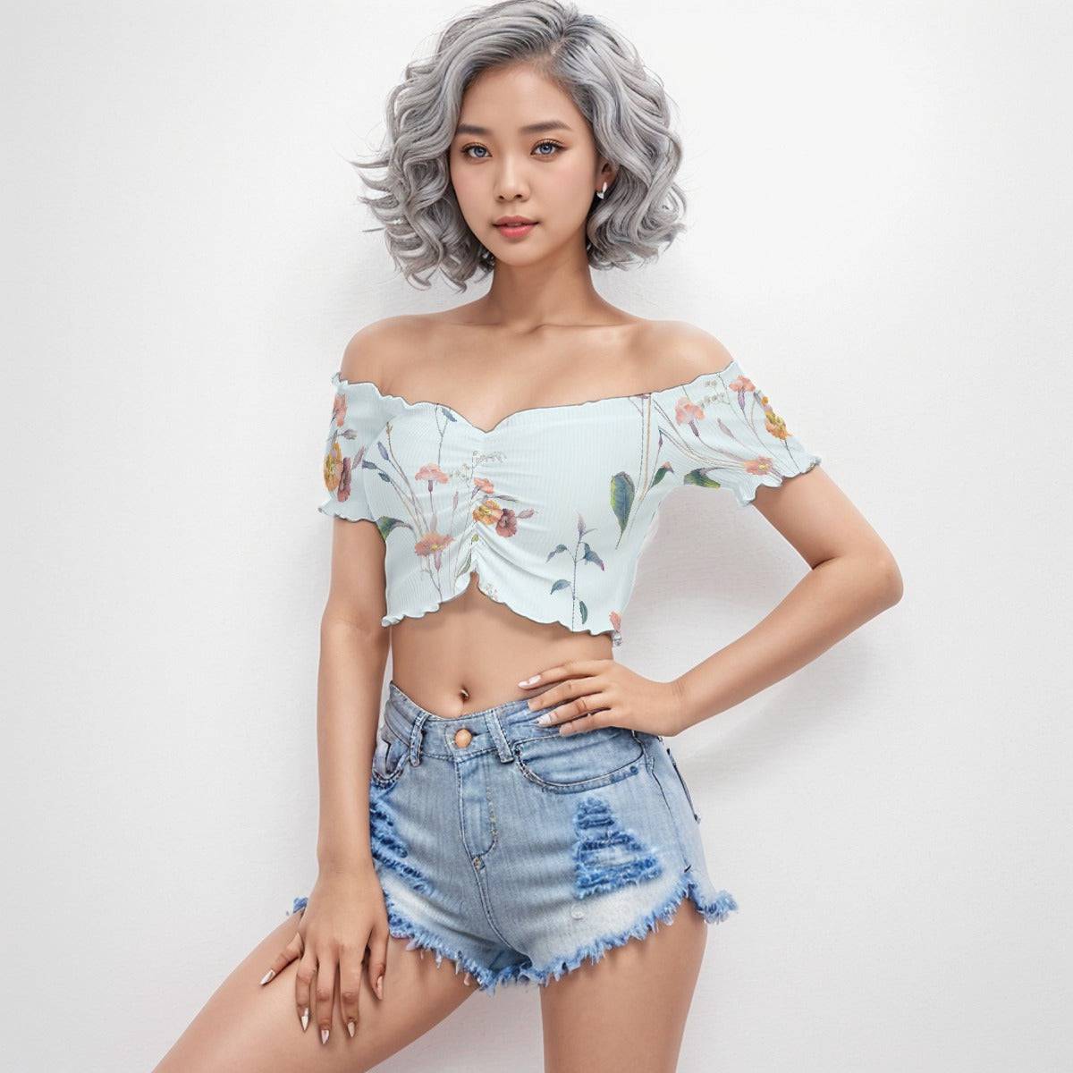 Off Shoulder Crop Blouse Plant 2 | Off Shoulder Crop Top - Weave West