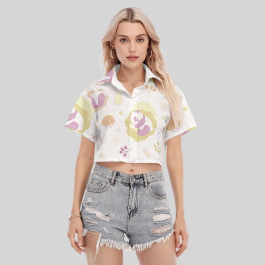 Boxy Short Sleeve Crop Shirt Sleepy Panda | Boxy Crop Boyfriend Shirt - Weave West