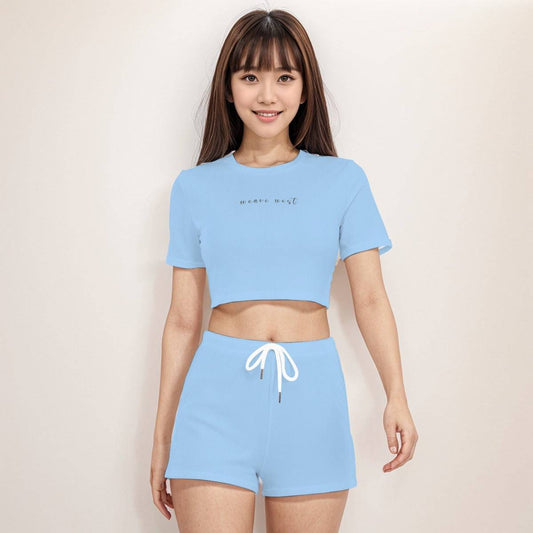 Crop Tee And Shorts Set Tranquil Sky | Women Comfy Daily Wear - Weave West