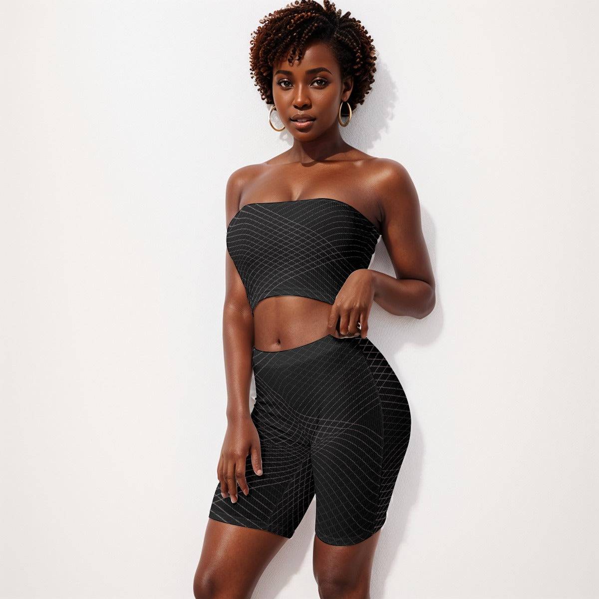 Tube Top And 7 Inch Inseam Shorts Set Crisscross Coal | Matching Sets Women Workout - Weave West
